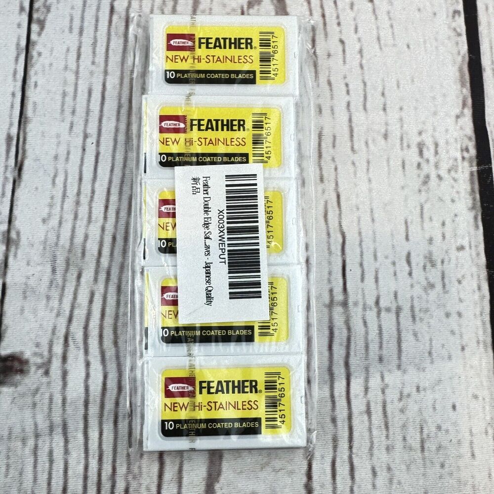 Feather Double Edge Safety Razor Blades 50 Count Platinum Coated Stainless